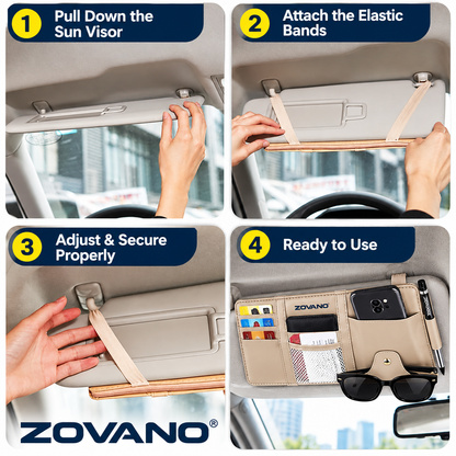 Car Sun Visor Organizer – Multi-Pocket Card, Sunglass & Document Holder with Zipper
