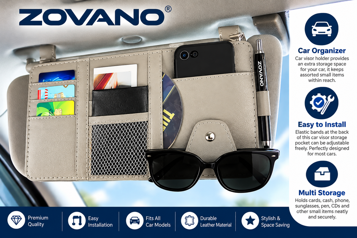 Car Sun Visor Organizer – Multi-Pocket Card, Sunglass & Document Holder with Zipper