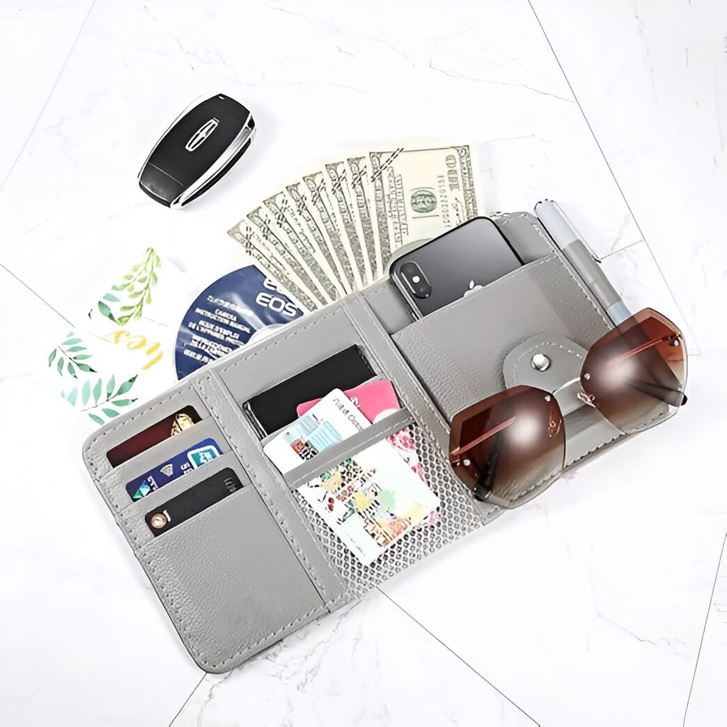 Car Sun Visor Organizer – Multi-Pocket Card, Sunglass & Document Holder with Zipper