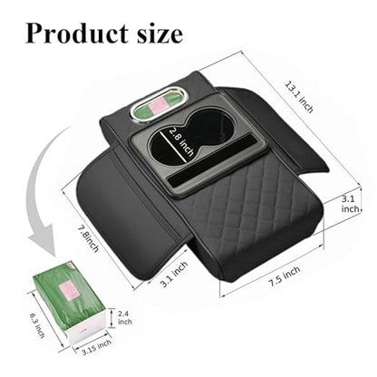 5 in 1 Car Seat Armrest Organizer with Cup Holder, Tissue Box Slot, Zipper Storage Pocket