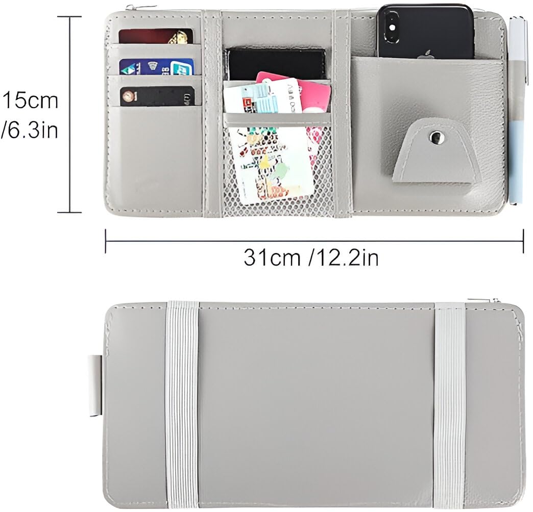 Car Sun Visor Organizer – Multi-Pocket Card, Sunglass & Document Holder with Zipper