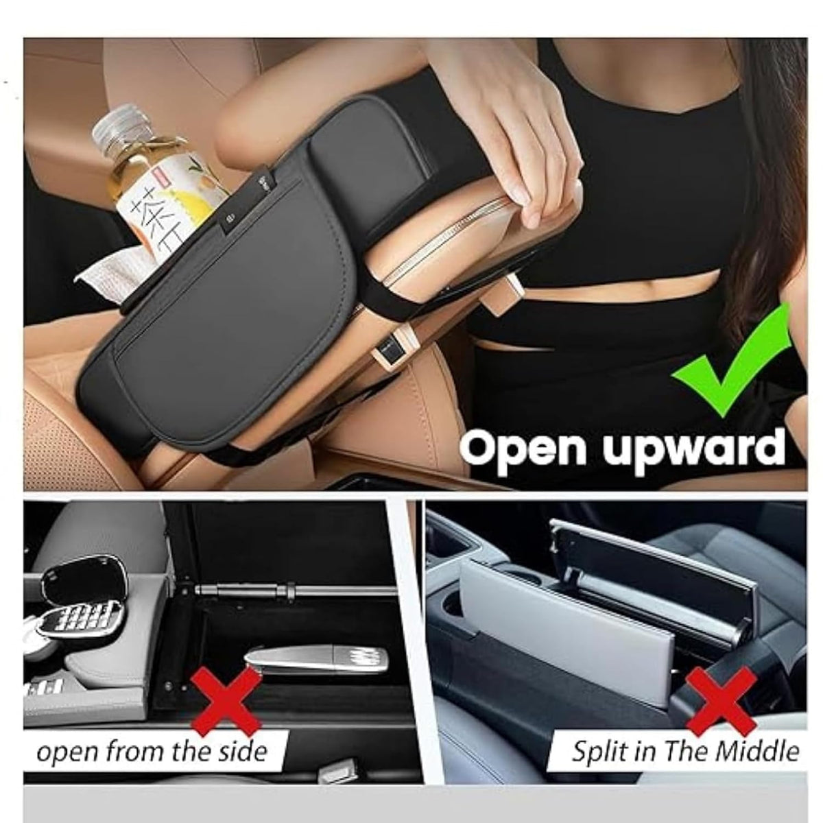 5 in 1 Car Seat Armrest Organizer with Cup Holder, Tissue Box Slot, Zipper Storage Pocket