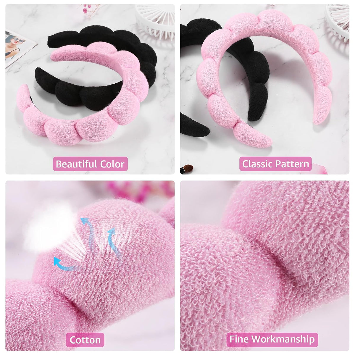 Spa Terry Cloth Headbands for Facial Skincare, Makeup Application, Face Washing, Mask and Skin Treatments
