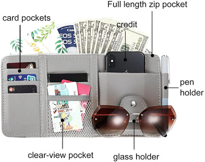 Car Sun Visor Organizer – Multi-Pocket Card, Sunglass & Document Holder with Zipper