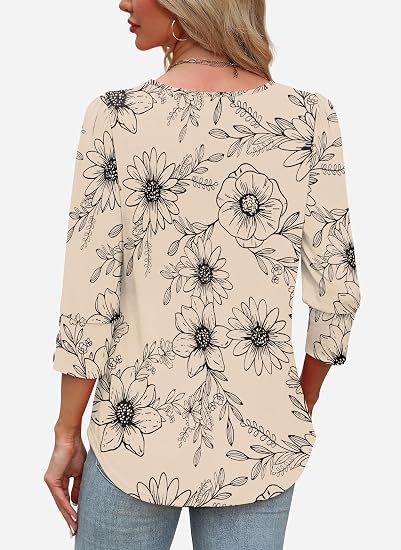3/4 Length Sleeve Womens Tops with Button Cuffs Dressy Casual V Neck Summer Outfits Early Fall Fashion Spring Clothes